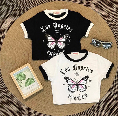 Colour Contrast Crop Basic Print T-Shirts
